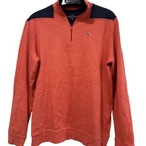 Vineyard Vines Men's Zip-Up Sweater in Coral and Navy